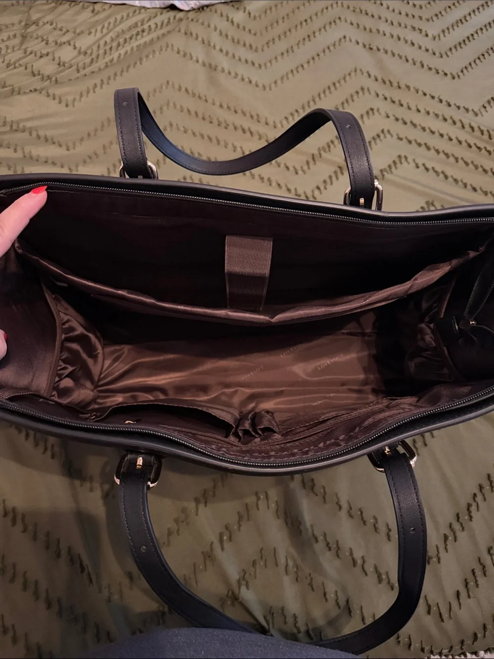 Black Quilted-Trim Laptop Tote with Adjustable Shoulder Strap